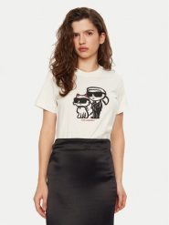 KARL LAGERFELD T-Shirt A1W17129 Écru Regular Fit. T-shirty damskie KARL LAGERFELD, l, bez wzorów, z bawełny, bez kołnierzyka, bez ramiączek. Za 259.99 zł.