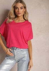 Ciemnoróżowy T-shirt Oversize o Przedłużonym Kroju Echinopa. Czerwone t-shirty damskie Renee, bez wzorów, z bawełny, bez kołnierzyka, bez ramiączek. Za 24.99 zł.