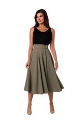 Rozkloszowana spódnica z wysokim stanem i kieszeniami khaki. Brązowe spódnice damskie Bewear, xxl, bez wzorów, eleganckie, z podwyższonym stanem, midi, rozkloszowane. Za 319.00 zł.