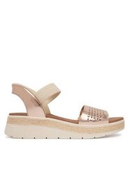 Skechers Sandały Bobs Sun Ray 114415/RSGD Złoty. Żółte sandały damskie Skechers, bez wzorów, ze skóry, bez obcasa, na płaskiej podeszwie, bez zapięcia. Za 319.99 zł.