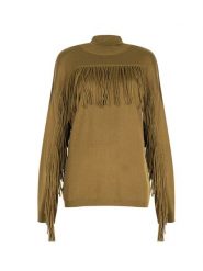 Trussardi Jeans Sweter | 56M001440 | Kobieta | Khaki. Brązowe swetry nierozpinane damskie TRUSSARDI, l, bez wzorów, z jeansu, bez kołnierzyka, bez ramiączek. W wyprzedaży za 299.00 zł.