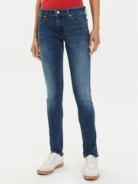 Wrangler Jeansy Spat 112357537 Niebieski Skinny Fit. Niebieskie jeansy damskie Wrangler, bez wzorów, z bawełny. Za 329.99 zł.