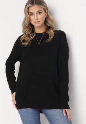Czarny Sweter z Luźnym Rękawem Afiala. Czarne swetry nierozpinane damskie Born2be, l, bez wzorów, z bawełny, bez kołnierzyka, bez ramiączek. Za 74.99 zł.
