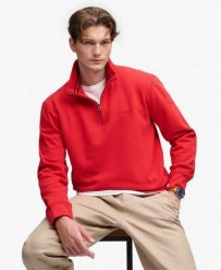 Superdry Bluza Half Zip Essential Serif Logo – Base Red. Czerwone bluzy damskie Superdry, l, bez wzorów, z bawełny, klasyczne, bez ramiączek, bez kaptura. Za 345.10 zł.