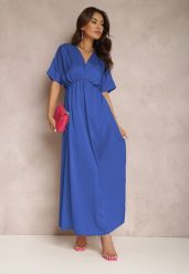 Granatowa Sukienka Satynowa Cythora. Niebieskie sukienki damskie Renee, bez wzorów, z satyny, eleganckie, bez kołnierzyka, bez ramiączek, maxi. Za 74.99 zł.