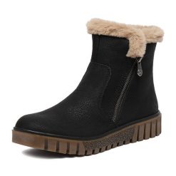 Botki Rieker. Czarne botki damskie Rieker, bez wzorów, bez obcasa, na płaskiej podeszwie, bez zapięcia. Za 389.99 zł.