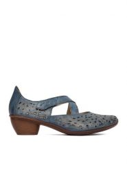 Rieker Półbuty 43773-12 Granatowy. Niebieskie półbuty damskie Rieker, bez wzorów, ze skóry, bez obcasa, na obcasie, bez zapięcia. Za 339.99 zł.