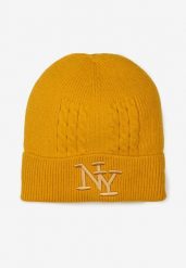 Żółta Czapka Beanie z Ozdobnymi Literami z Przodu Fetture. Żółte czapki damskie Renee, na zimę, bez wzorów, ze splotem. Za 29.99 zł.