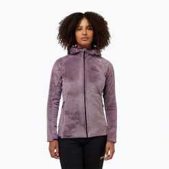 Bluza polarowa damska Jack Wolfskin Rotwand Hooded Fz. Fioletowe bluzy damskie Jack Wolfskin, bez wzorów, z polaru, bez ramiączek, bez kaptura. Za 389.99 zł.
