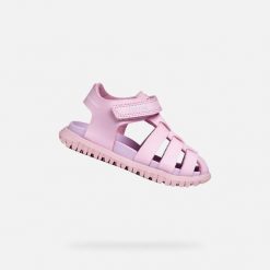 Sandały GEOX B SANDAL FUSBETTO GI Rose. Czerwone sandały damskie Geox, bez wzorów, z syntetyku, bez obcasa, bez zapięcia. Za 179.99 zł.