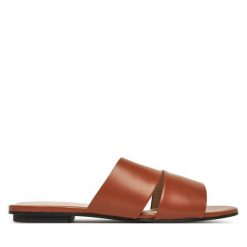 Klapki Calvin Klein. Brązowe klapki damskie Calvin Klein, bez wzorów, bez obcasa, bez zapięcia. Za 309.99 zł.
