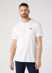 WRANGLER SIGN OFF TEE MĘSKI T-SHIRT KOSZULKA WHITE W70MEE989. Białe t-shirty męskie Wrangler, m, bez wzorów, bez kołnierzyka, bez ramiączek. Za 69.99 zł.