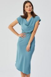Elegancka asymetryczna sukienka z dekoltem woda niebieska. Niebieskie sukienki damskie Stylove, xl, bez wzorów, eleganckie, z asymetrycznym kołnierzem, bez ramiączek, asymetryczne. Za 339.00 zł.