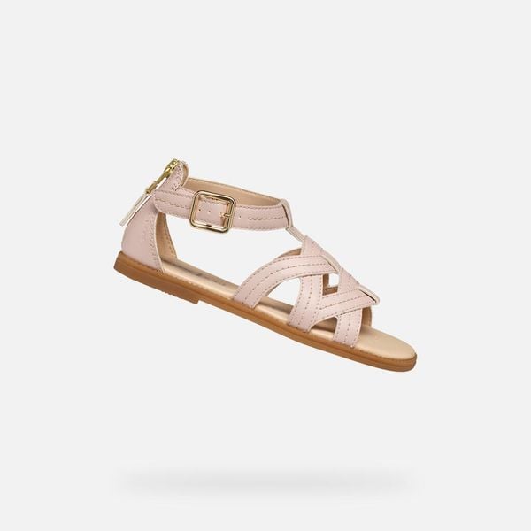 Sandały GEOX J5535G Rose. Czerwone sandały damskie Geox, bez wzorów, ze skóry, bez obcasa, bez zapięcia. Za 150.99 zł.