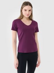 4F T-shirt slim gładki damski - fioletowy S. Fioletowe t-shirty damskie 4F, s, bez wzorów, z bawełny, klasyczne, bez kołnierzyka, bez ramiączek. W wyprzedaży za 39.99 zł.