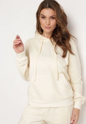 Jasnobeżowa Bluza Zakładana przez Głowę z Kapturem i Kieszenią Typu Kangur Roveria. Brązowe bluzy damskie Born2be, l, bez wzorów, z dzianiny, casualowe, bez ramiączek, z kapturem. Za 29.99 zł.