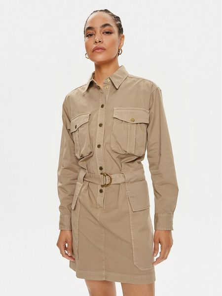 Pinko Sukienka koszulowa 102997 A1NF Beżowy Regular Fit. Brązowe sukienki damskie Pinko, bez wzorów, z bawełny, bez kołnierzyka, bez ramiączek, koszulowe. Za 959.99 zł.