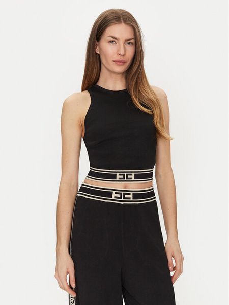 Elisabetta Franchi Top TK-39S-51E2 Czarny Slim Fit. Czarne topy damskie Elisabetta Franchi, s, bez wzorów, z wiskozy, bez kołnierzyka, bez ramiączek. Za 459.99 zł.