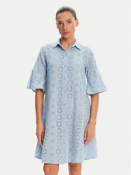 Iconique Sukienka koszulowa IC25-006 Niebieski Relaxed Fit. Niebieskie sukienki damskie Iconique, s, bez wzorów, z bawełny, bez kołnierzyka, bez ramiączek, koszulowe. Za 219.99 zł.