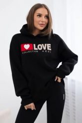 Bluza bawełniana ocieplana z kapturem Love czarna. Czarne bluzy damskie KESI, l, bez wzorów, z bawełny, bez ramiączek, z kapturem. Za 271.84 zł.