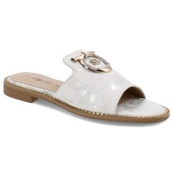 Białe Klapki S.Barski Stylowe Obuwie Damskie. Białe klapki damskie S.BARSKI, na lato, bez wzorów, ze skóry ekologicznej, eleganckie, bez obcasa, bez zapięcia. Za 109.00 zł.