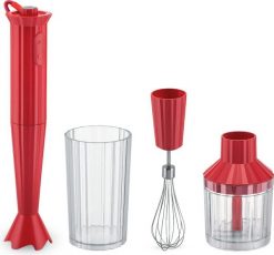 Blender ręczny Plissé czerwony z akcesoriami 4 el. Czerwone blendery Alessi. Za 667.00 zł.
