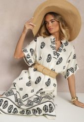 Czarno-Kremowa Sukienka z Wiskozy w Stylu Boho o Pudełkowym Kroju z Rozcięciami Virbia. Czarne sukienki damskie Renee, na co dzień, l, bez wzorów, z wiskozy, boho, bez kołnierzyka, bez ramiączek, midi. Za 69.99 zł.