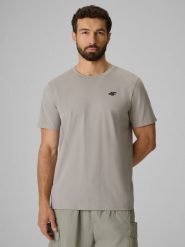 4F T-shirt regular gładki męski - szary M. Szare t-shirty męskie 4F, m, bez wzorów, z bawełny, bez kołnierzyka, bez ramiączek. Za 49.99 zł.