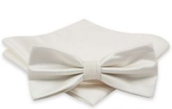Mucha (Prążkowany Materiał) + Taka Sama Poszetka, Kość Słoniowa - Alties, Męska. Białe krawaty i muchy Alties, bez wzorów, z materiału, eleganckie. Za 54.00 zł.