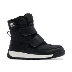 Śniegowce juniorskie Sorel Whitney II Strap WP. Czarne buty zimowe męskie Sorel, na zimę, bez wzorów, bez obcasa, bez zapięcia. Za 299.99 zł.