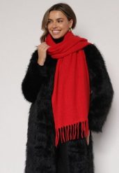 Czerwony Klasyczny Szalik Zdobiony Frędzlami Vetilana. Czerwone szaliki damskie Born2be, z aplikacjami, z jeansu. Za 44.99 zł.