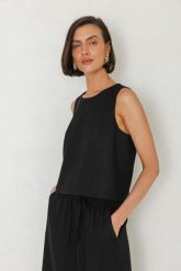 TOP CARA CZARNY L - Flawless. Czarne topy damskie Flawless, l, bez wzorów, z jeansu, klasyczne, bez kołnierzyka, bez ramiączek. Za 259.00 zł.