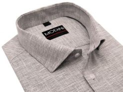 Szara koszula męska z krótkim rękawem - melanż DK13. Szare koszule męskie Modini Moda Męska, m, bez wzorów, z bawełny, casualowe, bez kołnierzyka, bez ramiączek. W wyprzedaży za 148.50 zł.