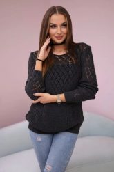 Sweter z ażurowym zdobieniem ciemny grafitowy. Szare swetry nierozpinane damskie KESI, l, z aplikacjami, z wełny, bez kołnierzyka, plus size, bez ramiączek. Za 96.00 zł.