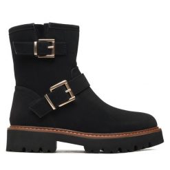 Botki Jenny Fairy. Czarne botki damskie Jenny Fairy, bez wzorów, bez obcasa, na płaskiej podeszwie, bez zapięcia. Za 199.99 zł.