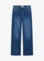 Dżinsy wide leg, high-waist. Niebieskie jeansy damskie bonprix, bez wzorów, z bawełny, z podwyższonym stanem. Za 117.99 zł.