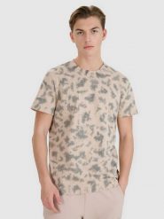 4F T-shirt oversize z nadrukiem męski - beżowy S. Brązowe t-shirty męskie 4F, m, bez wzorów, z bawełny, bez kołnierzyka, bez ramiączek. W wyprzedaży za 39.99 zł.
