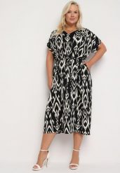 Czarna Rozkloszowana Sukienka z Koszulową Górą i Materiałowym Paskiem w Talii Jasefia. Czarne sukienki damskie Born2be, na co dzień, plus size, z aplikacjami, z materiału, bez kołnierzyka, plus size, bez ramiączek, midi, koszulowe. Za 74.99 zł.