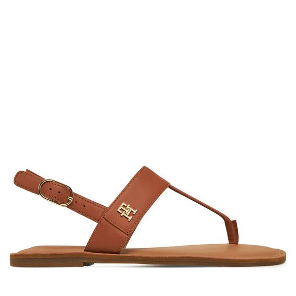 Sandały Tommy Hilfiger. Brązowe sandały damskie Tommy Hilfiger, bez wzorów, bez obcasa, na płaskiej podeszwie, bez zapięcia. Za 219.99 zł.