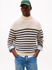 Tommy Hilfiger sweter z dzianiny Mężczyźni Bawełna niebieski|beżowy, M. Brązowe swetry męskie Tommy Hilfiger, m, bez wzorów, z bawełny, klasyczne, bez kołnierzyka, bez ramiączek. Za 429.95 zł.