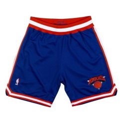 Szorty New York Knicks Authentic 1993/94. Niebieskie szorty damskie Mitchell & Ness, bez wzorów, z poliesteru, sportowe. Za 736.50 zł.