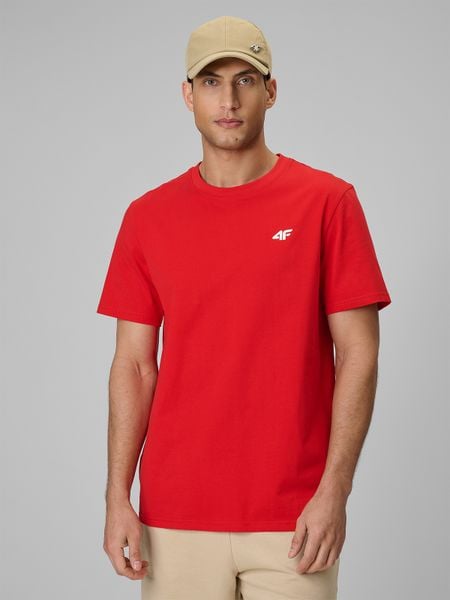 4F T-shirt regular gładki męski - czerwony L. Czerwone t-shirty męskie 4F, l, bez wzorów, z materiału, bez kołnierzyka, bez ramiączek. W wyprzedaży za 39.99 zł.