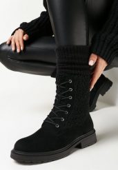 Czarne Botki z Ozdobnym Kożuszkiem akella. Czarne botki damskie Born2be, bez wzorów, eleganckie, bez obcasa, na płaskiej podeszwie, bez zapięcia. Za 169.99 zł.