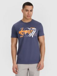4F T-shirt regular z nadrukiem męski - szary M. Szare koszulki sportowe męskie 4F, m, bez wzorów, z bawełny, bez ramiączek. W wyprzedaży za 39.99 zł.