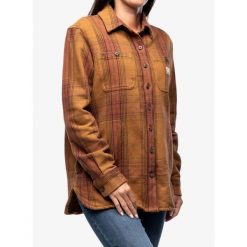 Koszula turystyczna damska Carhartt Twill L/S Plaid Shirt. Brązowe koszule damskie Carhartt, l, bez wzorów, casualowe, bez kołnierzyka, bez ramiączek. Za 261.99 zł.