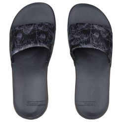 Klapki damskie Olaian 550 Exotic. Czarne klapki damskie Decathlon, na lato, bez wzorów, z materiału, sportowe, bez obcasa, na płaskiej podeszwie, bez zapięcia. Za 54.99 zł.
