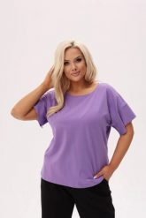 Basicowa bluzka Fala w kolorze pastelowego fioletu z falującym rękawem PLUS SIZE XXL OVERSIZE. Czerwone bluzki damskie Moda Size Plus Iwanek, l, bez wzorów, z bawełny, biznesowe, bez kołnierzyka, plus size, bez ramiączek. Za 149.90 zł.