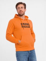 Męska bluza kangurka z kapturem i nadrukiem - pomarańczowa V1 OM-SSPS-0155 - XXL. Brązowe bluzy męskie Ombre Clothing, l, bez wzorów, z bawełny, z kapturem. W wyprzedaży za 59.99 zł.