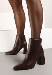 Brązowe Botki na Obcasie w Klasycznym Stylu Lannevra. Brązowe botki damskie Born2be, z aplikacjami, biznesowe, bez obcasa, na obcasie, bez zapięcia. Za 129.99 zł.