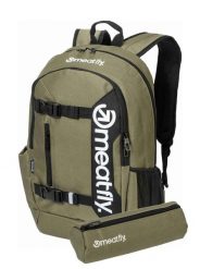 Plecak Basejumper z przegrodą na laptopa 22L Meatfly + piórnik. Zielone plecaki męskie Meatfly, bez wzorów, z materiału. Za 254.99 zł.